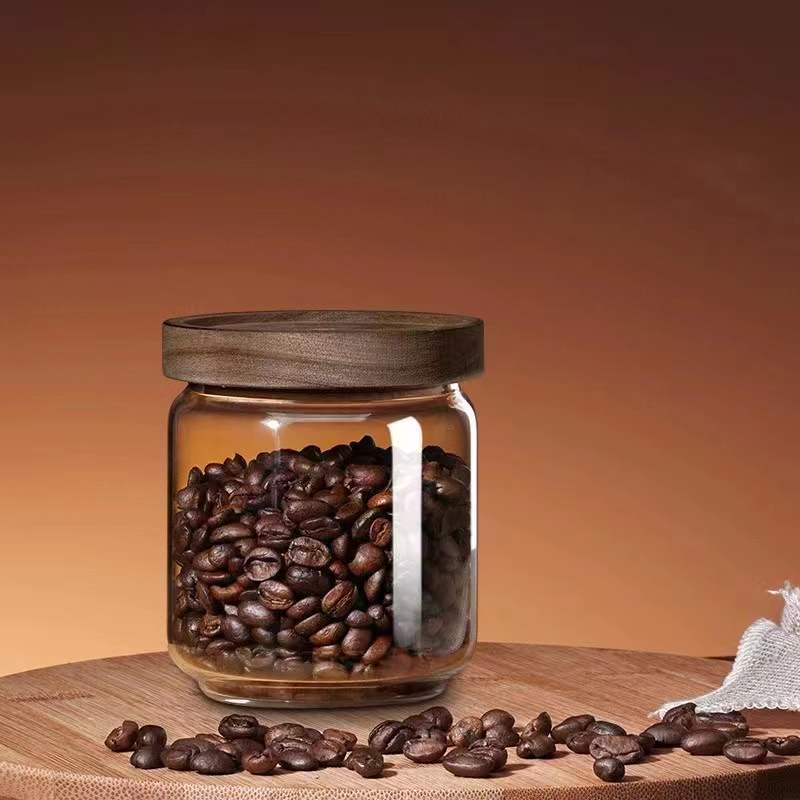 Glass Storage Jars with Wooden Lids for Food and Candy