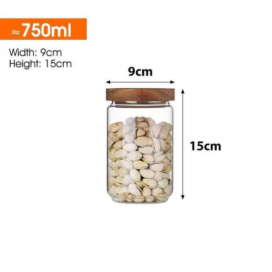 Glass Storage Jars with Wooden Lids for Food and Candy