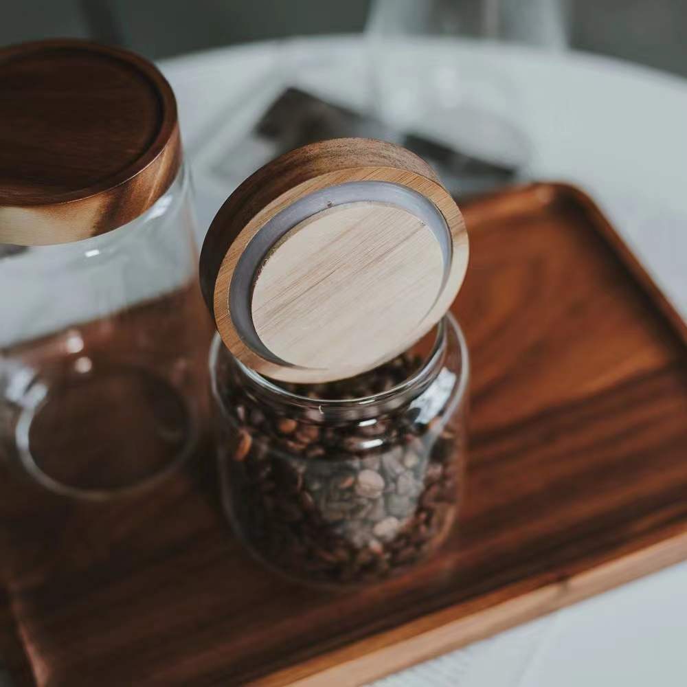 Glass Storage Jars with Wooden Lids for Food and Candy