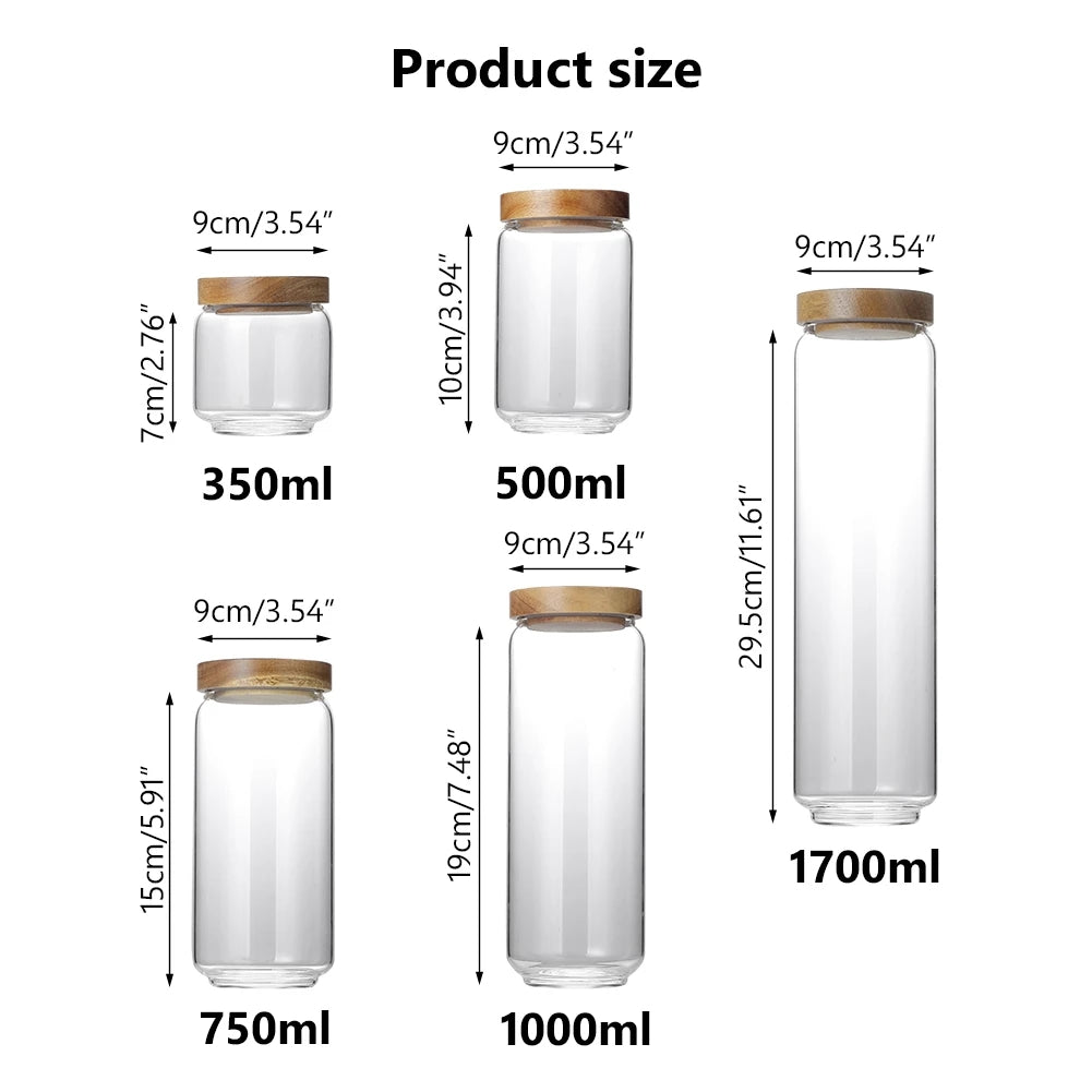 Glass Storage Jars with Wooden Lids for Food and Candy