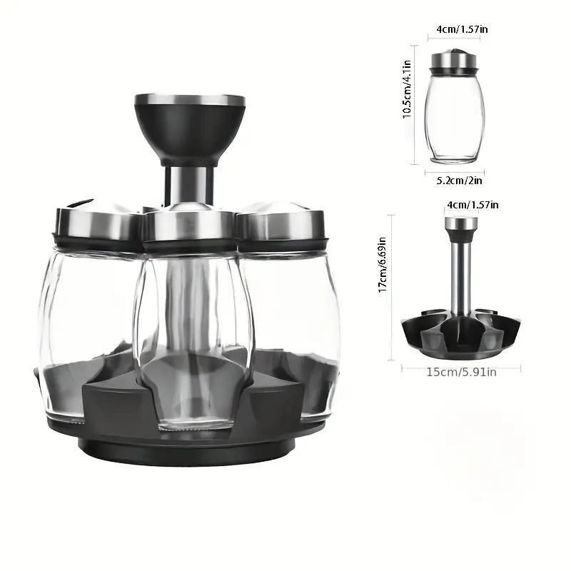 Rotating Spice Rack Set with 6 Glass Jars and Base
